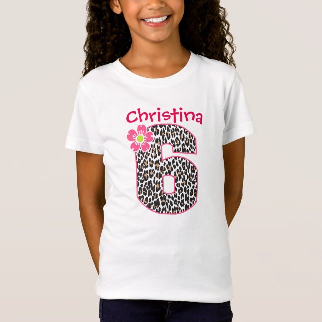 6th Birthday Girl Hot Pink & leopard print T-Shirt (Front)