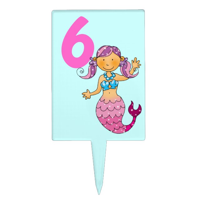 6th birthday girl (mermaid princess) cake topper (Front)