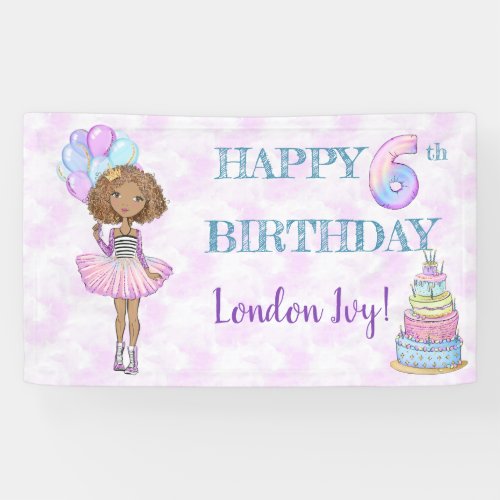 6th Birthday Girl Princess African American Banner