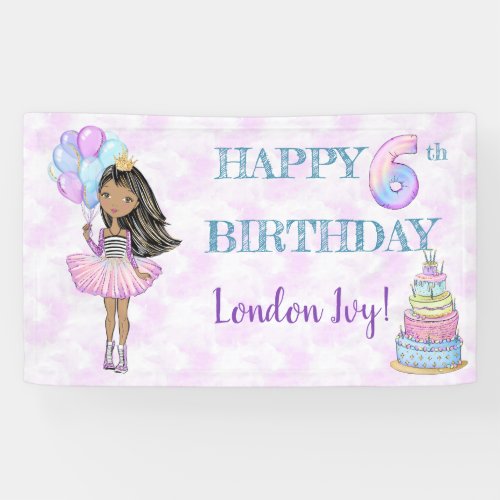 6th Birthday Girl Princess African American Banner