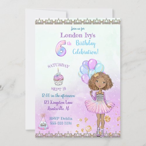 6th Birthday Girl Princess African American Invitation