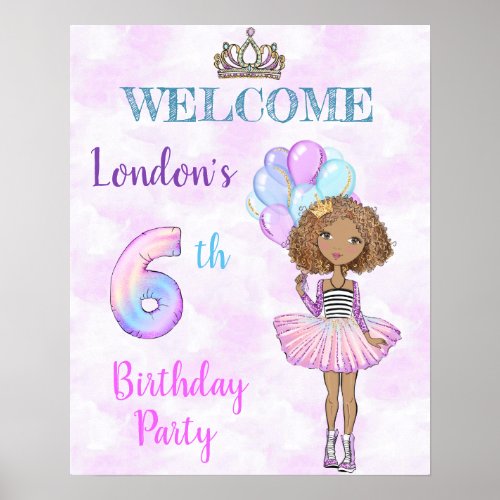 6th Birthday Girl Princess African American Poster