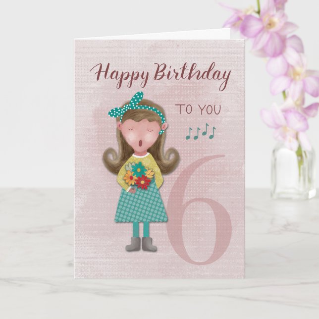 6th Birthday Girl Singing Happy Birthday Card | Zazzle