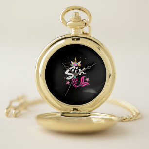6th Birthday Girl Unicorn Shirt Mermaid Tail 6 Yea Pocket Watch