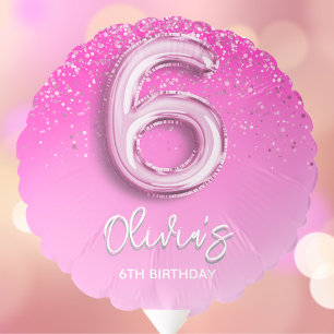6th Birthday Girl with Pink Ballon Number Balloon