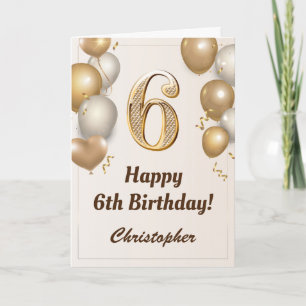 6th Birthday Gold Balloons and Confetti Birthday Card