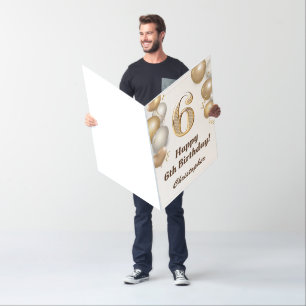6th Birthday Gold Balloons Confetti Extra Large Card