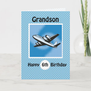6th Birthday, Grandson, Airplane on Blue Card