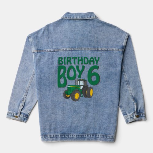 6th Birthday Green Farm Tractor Six 6 Year Old  Denim Jacket