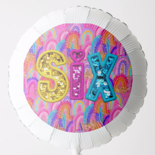 6th Birthday Hot Pink Rainbow Sequin Girl Balloon