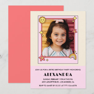 6th birthday invitation Retro Groovy Pink Floral