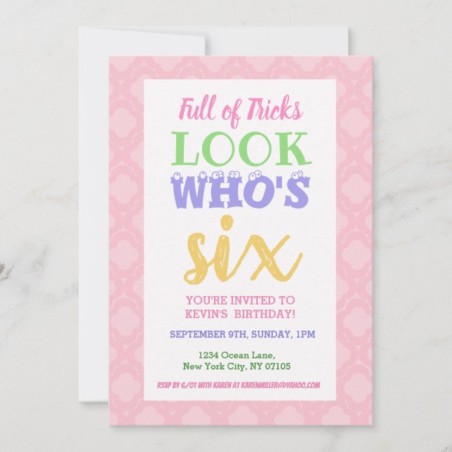 6th Birthday Invitation Slogans (Front)