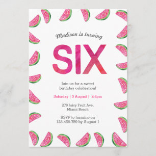 6th Birthday Invitation tropical watermelon pink