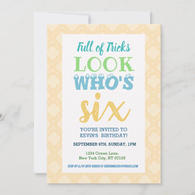 6th Birthday Invitation Wording (Front)