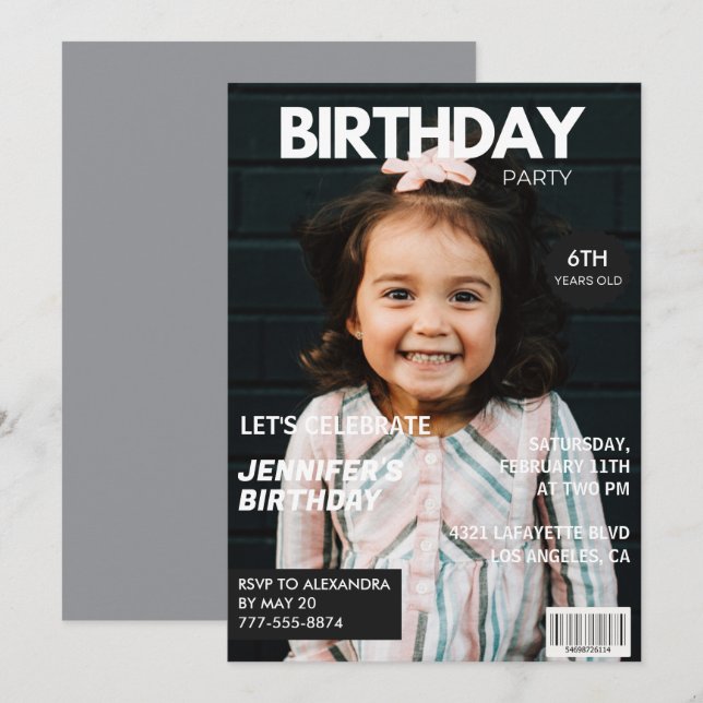 6th birthday invitations for her Magazine Cover (Front/Back)