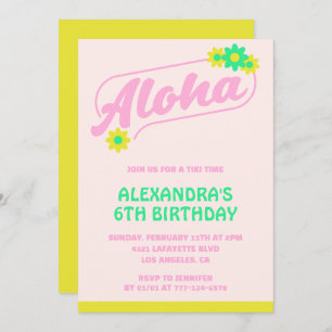 6th birthday invitations Tropical Aloha Pink