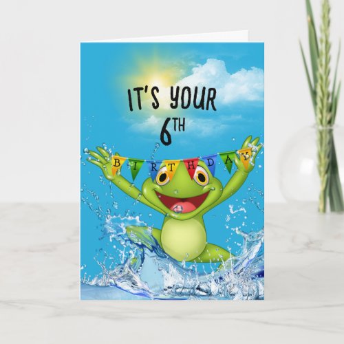 6th Birthday Jumping Frog in Water Card
