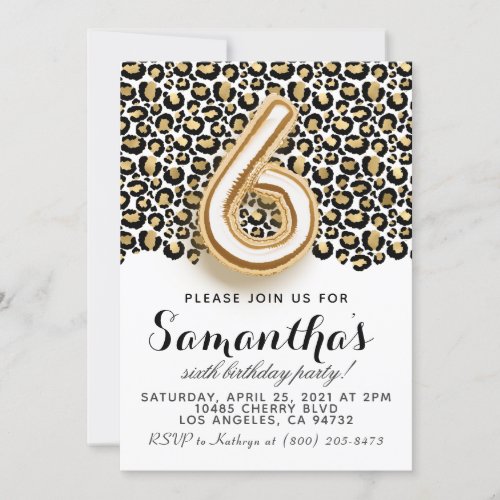 6th Birthday Leopard Animal Print Invitation