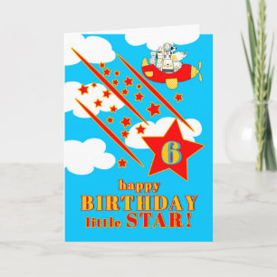 6th Birthday Little Star Cute Animals in a Plane Card