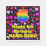 [ Thumbnail: 6th Birthday: Loving Hearts Pattern, Rainbow # 6 Napkins ]