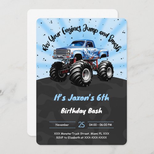 6th Birthday Monster Truck Invitation