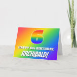 [ Thumbnail: 6th Birthday: Multicolored Rainbow Pattern # 6 Card ]
