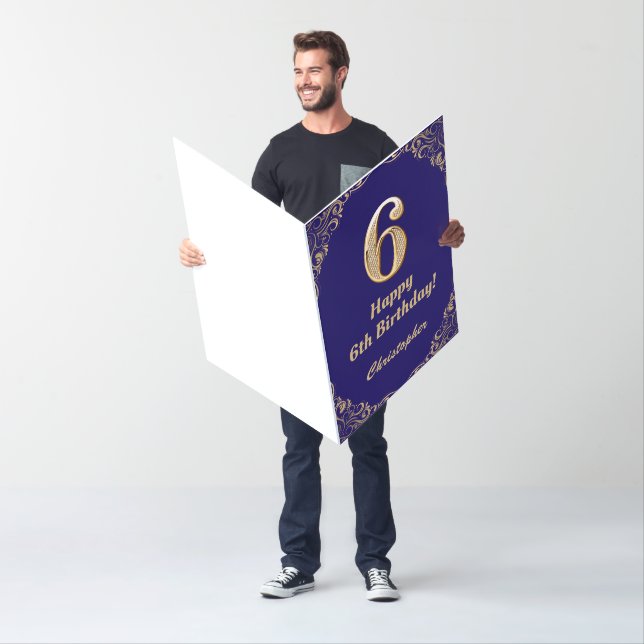 6th Birthday Navy Blue & Gold Glitter Extra Large Card (In Situ)