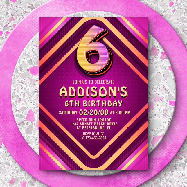 6th Birthday Neon Invitation (Creator Uploaded)