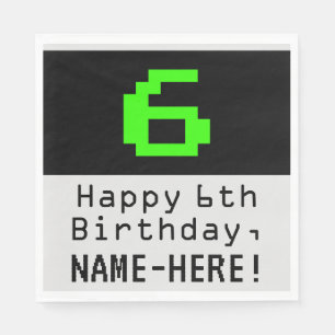 6th Birthday - Nerdy / Geeky Style "6" & Name Napkins