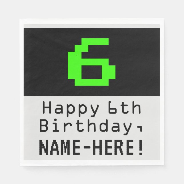 6th Birthday - Nerdy / Geeky Style "6" & Name Napkins (Front)