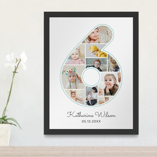 6th Birthday Number 6 Photo Collage Kids Nursery Poster