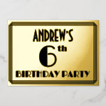 [ Thumbnail: 6th Birthday Party — Art Deco Look “6” + Name Invitation ]