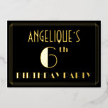 [ Thumbnail: 6th Birthday Party: Art Deco Look “6”, W/ Name Invitation ]