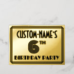 [ Thumbnail: 6th Birthday Party — Art Deco Style “6” & Name Invitation ]