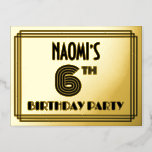 [ Thumbnail: 6th Birthday Party ~ Art Deco Style “6” + Name Postcard ]