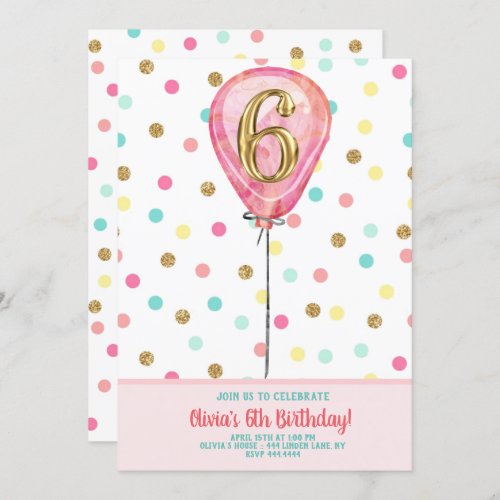 6th Birthday Party Balloon Invitation
