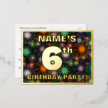 [ Thumbnail: 6th Birthday Party: Bold, Colorful Fireworks Look Postcard ]