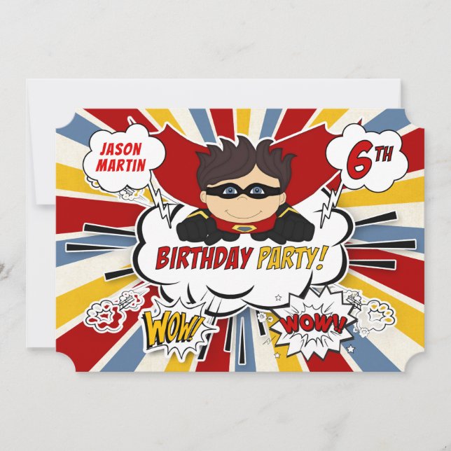 6th Birthday Party Boys Superhero Red Comic Invitation (Front)