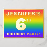 [ Thumbnail: 6th Birthday Party: Fun, Colorful Rainbow Pattern Invitation ]