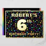 [ Thumbnail: 6th Birthday Party — Fun, Colorful Stars Pattern Invitation ]