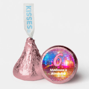 6th Birthday Party Gold Pink Glitter Disco Ball Hershey®'s Kisses®