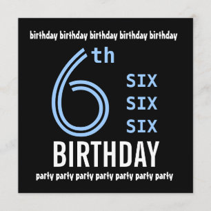 6th Birthday Party Modern Blue and Black G203 Invitation