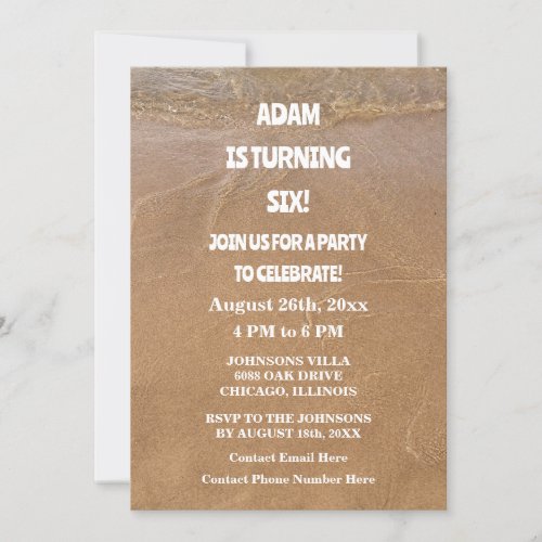 6th Birthday Party Ocean Sandy Beach Custom Age Invitation