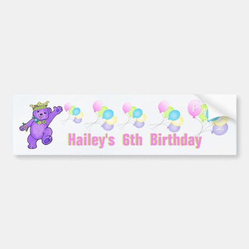 6th Birthday Party Purple Princess Bear Bumper Sticker