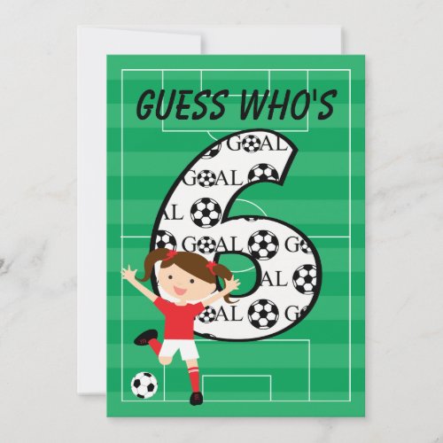 6th Birthday Party Red and White Soccer Girl Invitation