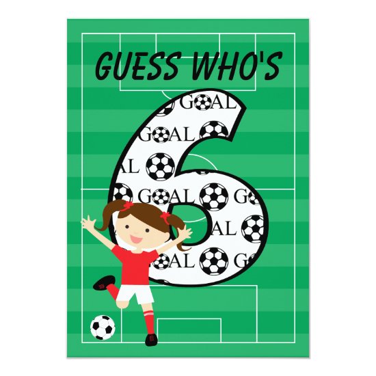 6th Birthday Party Red and White Soccer Girl Invitation