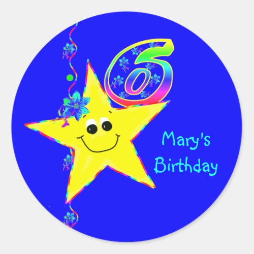 6th Birthday Party Smiling Stars Stickers
