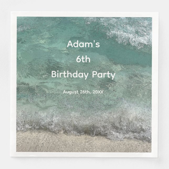 6th Birthday Party Water Abstract Custom Name Age Paper Dinner Napkins (Front)