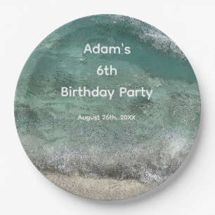 6th Birthday Party Water Abstract Custom Name Age Paper Plates