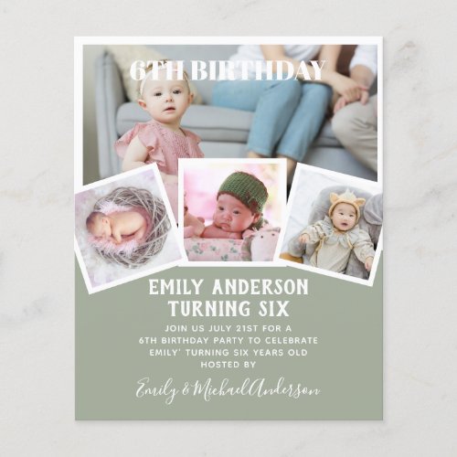 6TH Birthday Photo Collage Invite Boy Girl Mixed Flyer